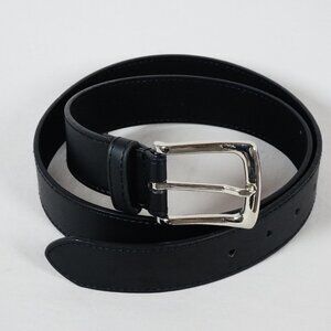 Haband Men's 34 Black Bonded Leather Belt Silver-tone Buckle NEW!!
